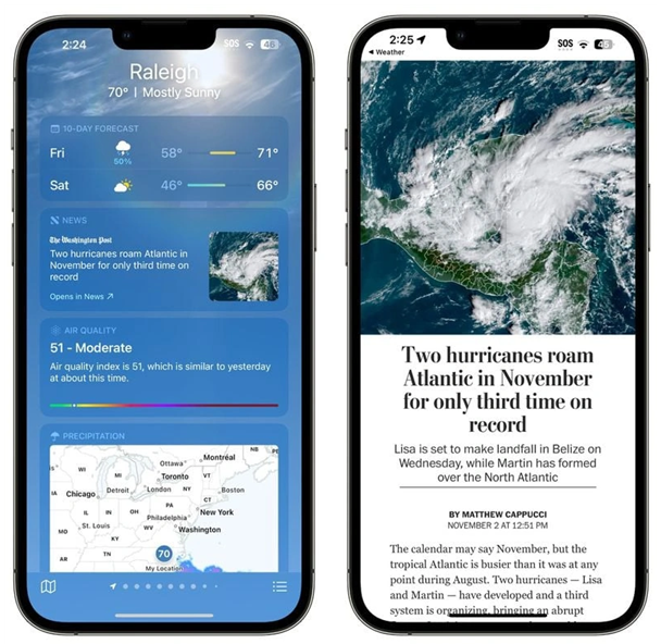 万秀苹果14维修分享iPhone 14手机如何看天气时顺带看新闻 
