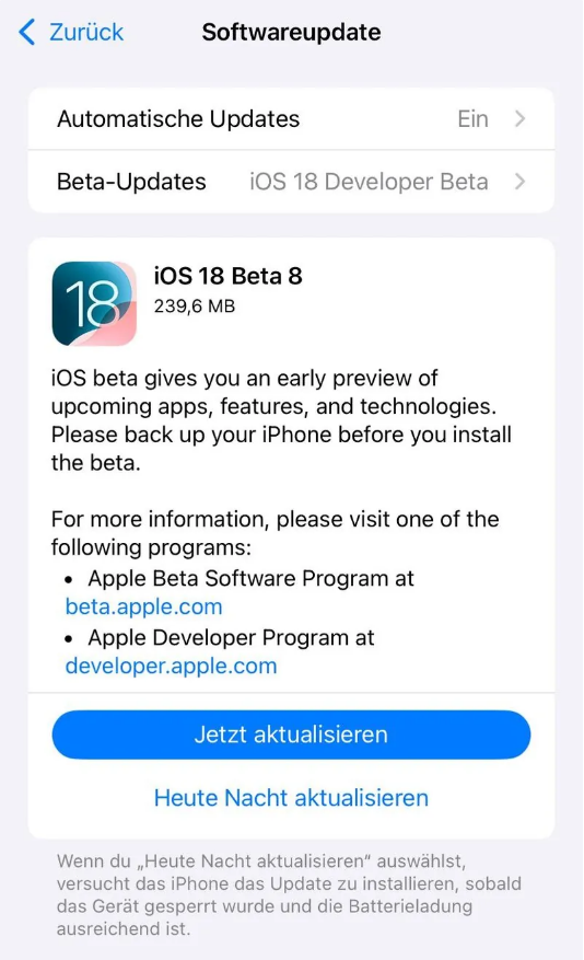 万秀苹果手机维修分享苹果 iOS / iPadOS 18 开发者预览版 Beta 8 发布 