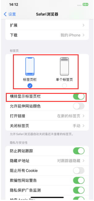 万秀苹果手机维修分享Safari浏览器如何切换标签栏位置 